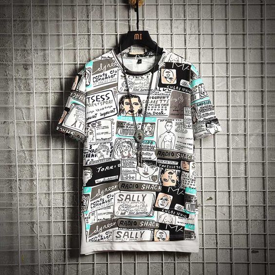 FREE SHIPPING doodle Printed T Shirt Men Fashions Harajuku Streetwear Men T Shirt Hip Hop Funny T Shirts Men Tshirt 5XL Summer JKP2205