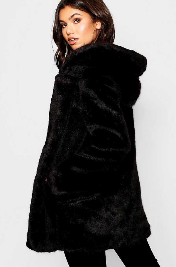 The black faux fur coat