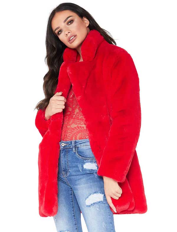 Red faux fur coat